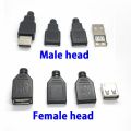 Type A Male Female USB 4 Pin Plug Socket Connector With Black Plastic Cover Type-A DIY Kits. 