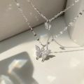 New Elegant Silver color Shiny Butterfly Necklaces Ladies Exquisite Double Layer Clavicle Chain Necklace Jewelry Gift. 
