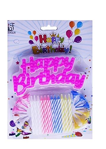 Happy Birthday Candles With Stand And Plastic Cake Server, Pink Happy Birthday Cake Topper & Set of 12 Colorful Stripe Candle with Stand for 1st Birthday Decoration/Cake Topper,Cake Decoration,Birthday Decoration UPL