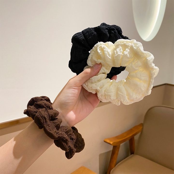 New Large Korean Puff Hair Loop Ruffle Design Vintage Headband No Harm Elastic Rubber Band Hair Ornament