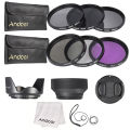 Andoer 49mm Lens Filter Kit UV+CPL+FLD+ND(ND2 ND4 ND8) with Carry Pouch / Lens Cap / Lens Cap Holder / Tulip & Rubber Lens Hoods / Cleaning Cloth. 