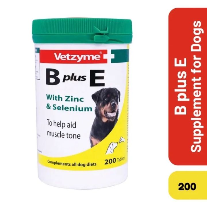 Vetzyme Puppy Dog Vitamins & Supplement B Plus E With Zinc & Selenium 200 Tablets