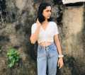 White Dot V Neck Short Sleeve Front Gather Top. 
