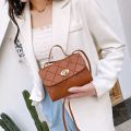【WEJA】Solid Color Versatile Satchel Ringer Stripes Square Women Small Handbag Fashion Round Lock Tide Shoulder Bag. 
