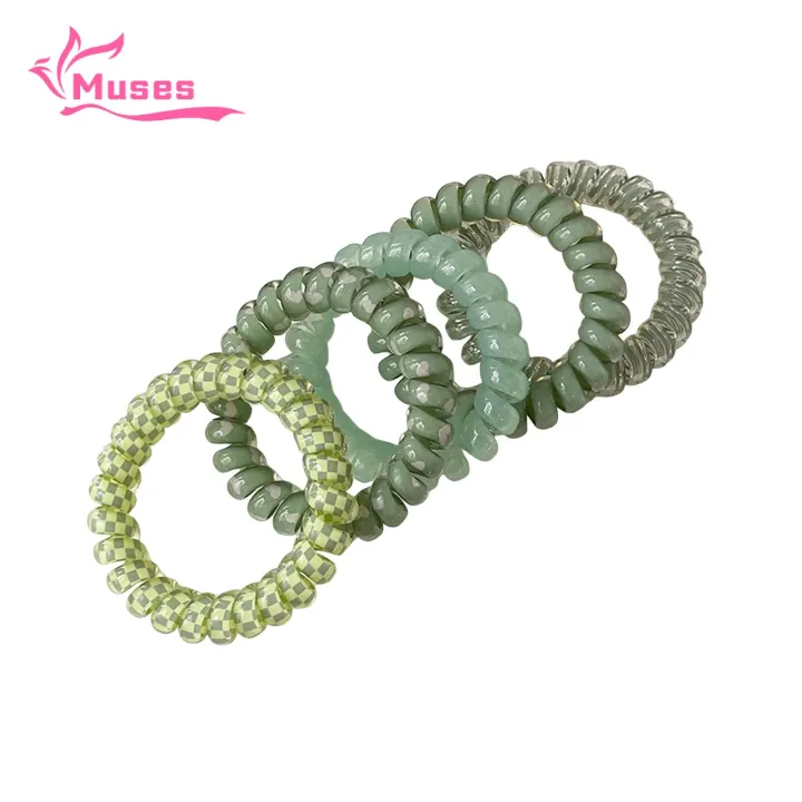 Muses Mall Simple Headband 5pcs Small Spiral Hair Coils Elastic Ponytail Holder Women Phone Cord Hair Ties Scrunchie Accessories