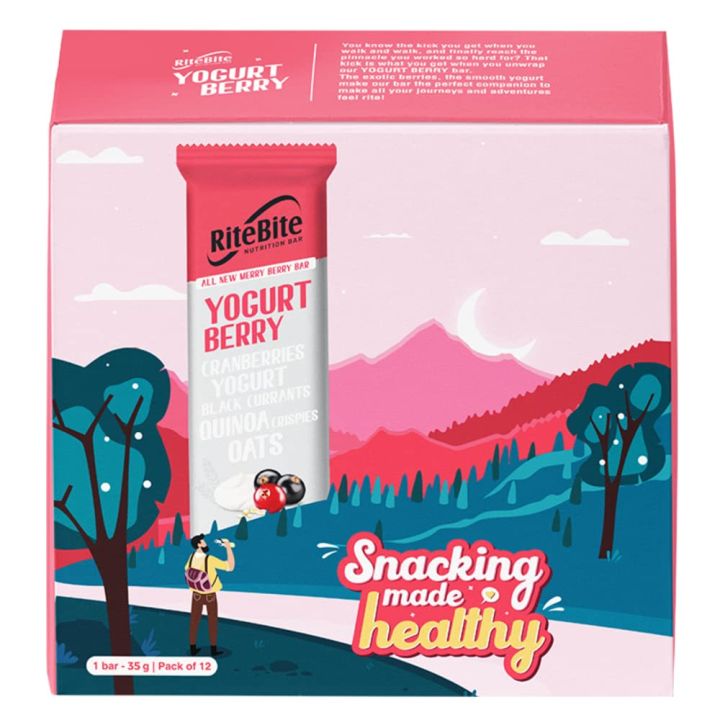 RiteBite Max Protein Yogurt Energy Berry Granola Snack Bar with Strawberries & Raisins 420g - Pack of 12 (FROM INDIA) SAB