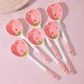 1Pc Cute Strawberry Ceramic Soup Spoon Ice Cream Hand Painted Coffee Dessert Long Handle Spoon Kitchen Tableware Accessories FUHENG. 