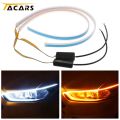 2pcs Flexible Universal Car LED DRL Daytime Running Light Flow Runs Headlight LED Strip Brake Running Lights For Cars Waterproof-Only white-30cm ( 11.8inch ). 