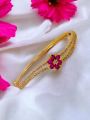 BOOM BOOM Gold Plated Fashion RED FLOWER TYPE Free Size lock SABONA Bangle with white and red stone For Women and girl Fashion Jewelry Gift Casual Jewelry for Women. 