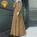 Women Abaya Vintage O Neck Maxi Dress with Long Sleeve A-line Big Hem for Women Soft Patchwork Dubai Turkey Abaya Long Robe Dress. 