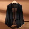 【Hot ticket】 Women Blazers New Summer chiffon cardigan short shawl thin shirt sun protection solid color suit coat. 