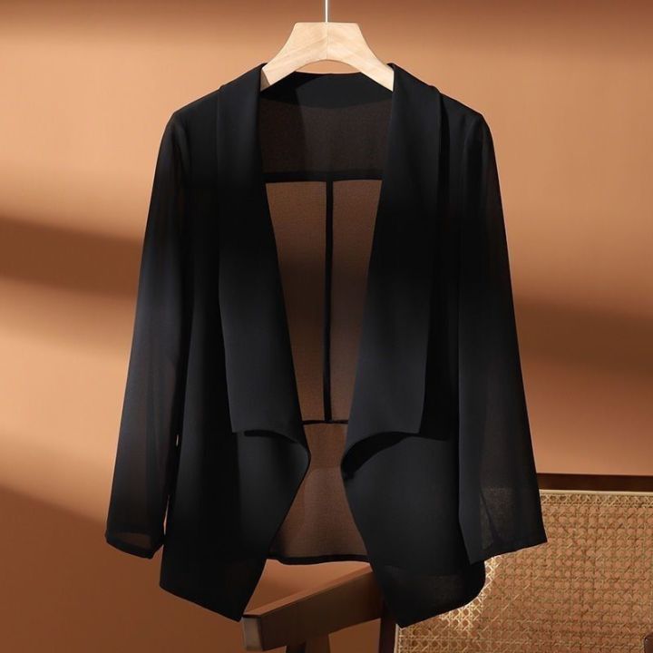 【Hot ticket】 Women Blazers New Summer chiffon cardigan short shawl thin shirt sun protection solid color suit coat