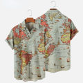 Hawaiian Men's Slim Fit Shirt Floral Men Fashion Map 3d Print Summer Beach Camisa Trip Blouse Casual Male Social Y2k Vintage. 