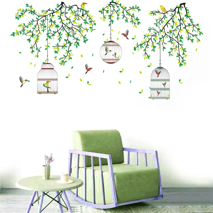 Three%20Cages%20Green%20Leaf%20with%20bird%20Flower%20Border%20Wall%20Decoration%20Sticker%20TV%20Frame%20Sticker%20Kitchen%20Living%20Room%20Decoration%20Star%20Room%20Deco%20wall%20stickers%20Stars%20Tree%20Wedding%20nursery%20decorative%20-%20Image%204
