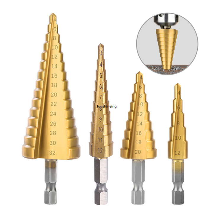 Cone-shaped woodworking multifunctional step drill mm step drill m 4-32 4-12 m 4-20 mm head sharpener metal drill bit set stage