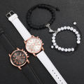 Geneva Couple Watch Casual Leather Strap Women Quartz Watch Magnetic Love Beaded Bracelet Set（Without Box）. 