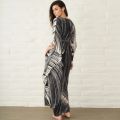 【ZIME】Zebra Print Maxi Dress With Belt Women's Black And White Stripes Print Waist Sash Long Kaftan Trendy Simple Style Elegant Gown Quick Drying Materials Swimsuits Beach Wear. 