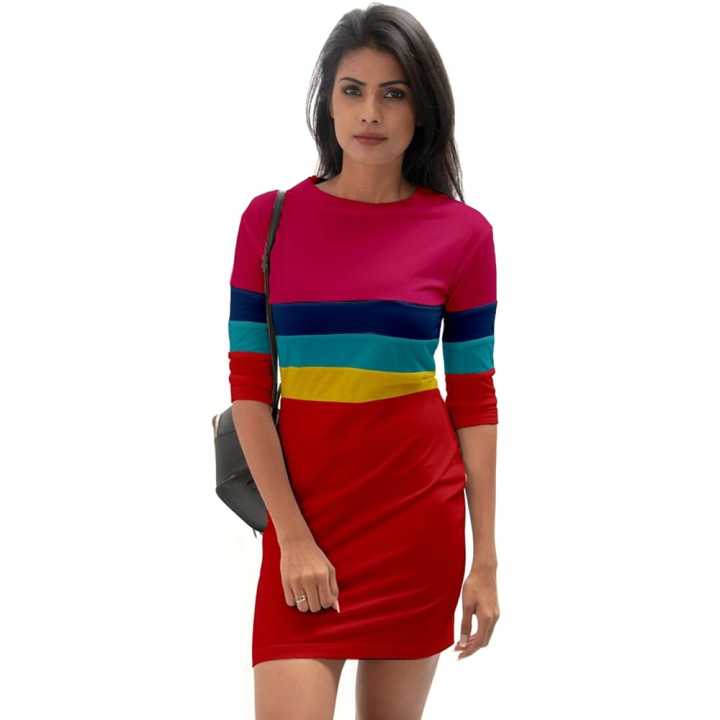 Privi Fashion Colour Block Tshirt Dress for Women