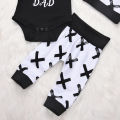 3Pcs Newborn Baby Boys Cotton Black Letter Top Romper Jumpsuit Long Pants Leggings +Hat Outfits Clothes 0-24M. 