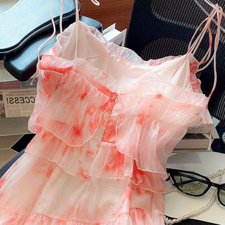 Stunning Pink Slip Dress High-Quality French Style Small Summer Seaside Vacation High-End Fairy Dress Fashion