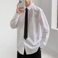 2023New Solid Color Long Sleeve White Shirt Boys Students Korean Style Trendy Handsome Bottoming Shirt Top Clothes Men's Clothing. 
