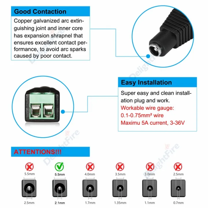 10pcs%2012V%20DC%20Power%20Connector%20Plug%20Jack%20Male%20Female%20Socket%20Barrel%202.1mm%20x%205.5mm%20Adapter%20for%20CCTV%20Camera%20LED%20Strip%20Supply%20Terminal%20-%20Image%207