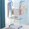 3 Layers Clothes Hanger with Wheels, Large Foldable Laundry Rack – Easy to Assemble  3 Layer Cloth Rack - White. 