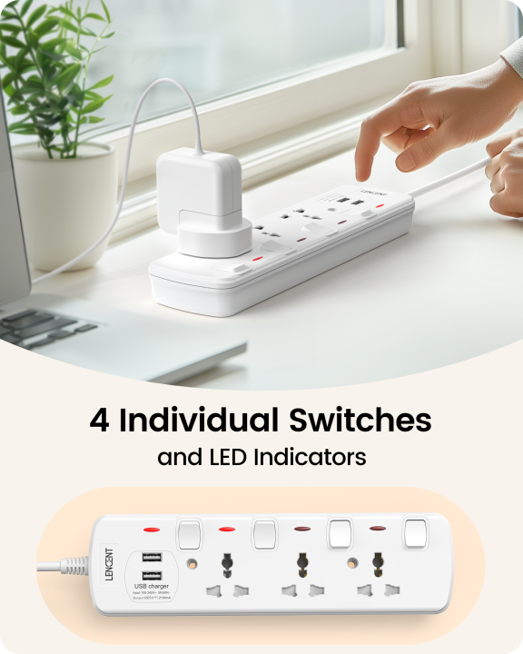 Lencent%20Extension%20Lead%20with%20USB%20Slots,%204%20Way%20Universal%20Socket%20Outlets%20Power%20Strips%20with%204%20USB%20(4.5A)%20Plug%20Extension%20with%202-Meter%20Extension%20Cord%20Cable%20for%20Home%20Office,%20with%20Individual%20Switches%20-%20Image%208