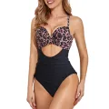 Women's Swim Wear Bodysuit, Solid Color/Printed Patchwork Cutout Backless Beach Jumpsuit, Casual Swimming Romper. 
