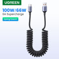 UGREEN 100W 6A Spring USB Type C Cable for Car Styling Storage Flexible 2A Charging Cable USB C SCP for Huawei Samsung Xiaomi redmi Type-C Device. 