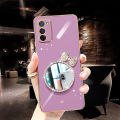 For Samsung Galaxy M02s Back Cover + Bowknot Makeup Mirror Fashion Shiny Plating Square Bumper Bling Girls Phone Case Soft TPU Silicone Shockproof Back Cover. 