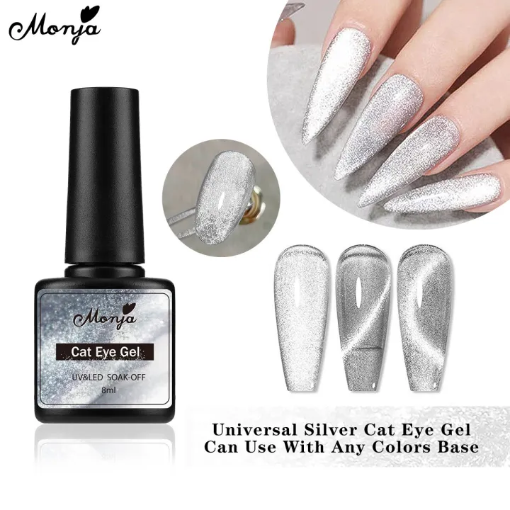 Monja 8ml Reflective Gem Cat Eye Magnetic Gel Cat Eye Laser Glitter Holographic Nail UV Gel Soak Off Varnish Nail Art Decorations