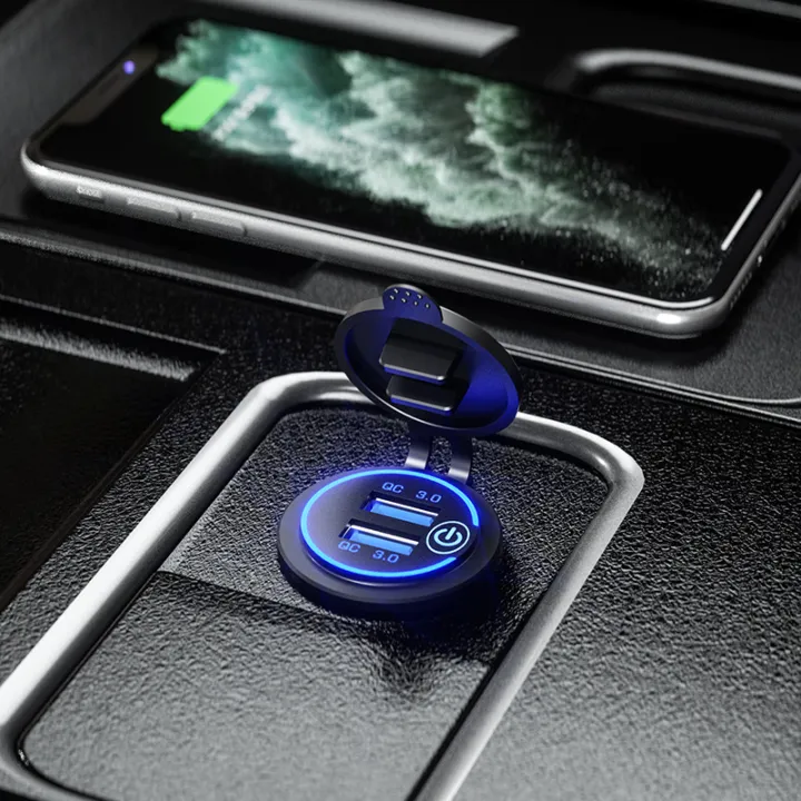 Quick%20Charge%203.0%20Dual%20USB%20Socket%2012V/24V%20Car%20Charger%20Touch%20Switch%20Voltmeter%20Electronic%20Lighter%20USB%20Fast%20Charger%20Socket%20-%20Image%202