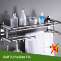 Bathroom rack, stainless steel 2 layer bathroom shelf with towel holder and hooks. 