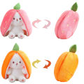 18cm Cosplay Strawberry Carrot Rabbit Plush Toy Stuffed Creative Bag into Fruit Transform Baby Cuddly Bunny Plushie Doll For Kid. 