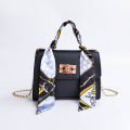 Silk Band Bow Lock Small Square Bag PU Leather Chain Handbag Crossbody Bags Encounter. 