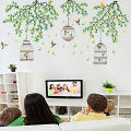 Three Cages Green Leaf with bird Flower Border Wall Decoration Sticker TV Frame Sticker Kitchen Living Room Decoration Star Room Deco wall stickers Stars Tree Wedding nursery decorative. 