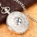 Vintage Pattern Dial Pocket Watch Silver Roman Numeral Thick Chain Pocket Watch Fashion Silver Pendant Watch.
