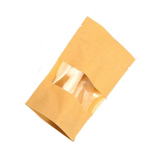 100Pcs%20Resealable%20Kraft%20Paper%20Ziplock%20Bags%20Stand%20With%20Transparent%20Window%20-%20Image%202