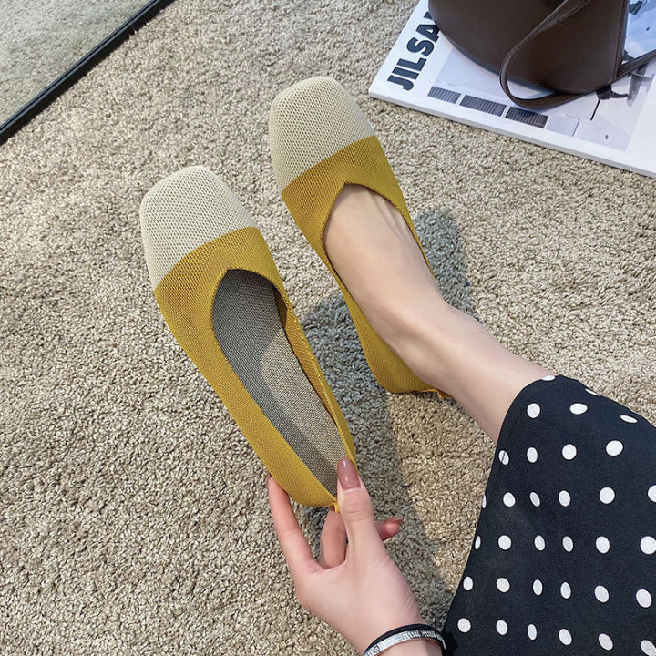 Women's Flat Shoes Internet Hot Shoes Peas Shoes2023Spring and Summer Breathable Soft Bottom Ballet Grandma Shoes All-Matching Lazybones' Shoes