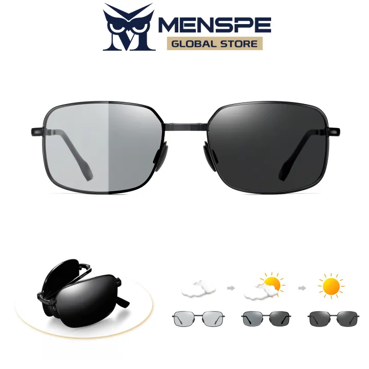 MENSPE Photochromic Sunglasses Foldable Men Women Polarized Chameleon Glasses Driving Goggles Anti-glare Sun Glasses Night Vision Lens UV Protection Chic Retro Sun glasses