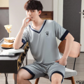 Silk high-end new silk men's pajamas thin ice summer men's shorts summer short-sleeved home clothes pullover suit. 