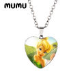 2022 New Tinkerbell Heart Necklace Fairy Glass Printed Photo Pendant Handmade Jewelry S Children. 