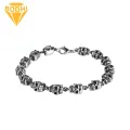 Men Skull Bracelet Vintage Punk Skull Bracelet for Halloween Cosplay Parties Unisex Gothic Wrist Jewelry with Lobster Clip High Polish Alloy Bangle Gothic Style Bracelet. 
