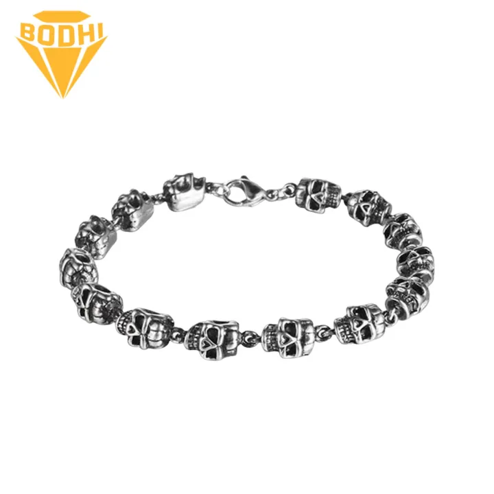 Men Skull Bracelet Vintage Punk Skull Bracelet for Halloween Cosplay Parties Unisex Gothic Wrist Jewelry with Lobster Clip High Polish Alloy Bangle Gothic Style Bracelet