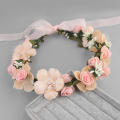 Artificial Flower Wreath Bride Women Flower Crown Hair Band Wedding Floral Headband Garland Ribbon Girl Hair Accessories. 