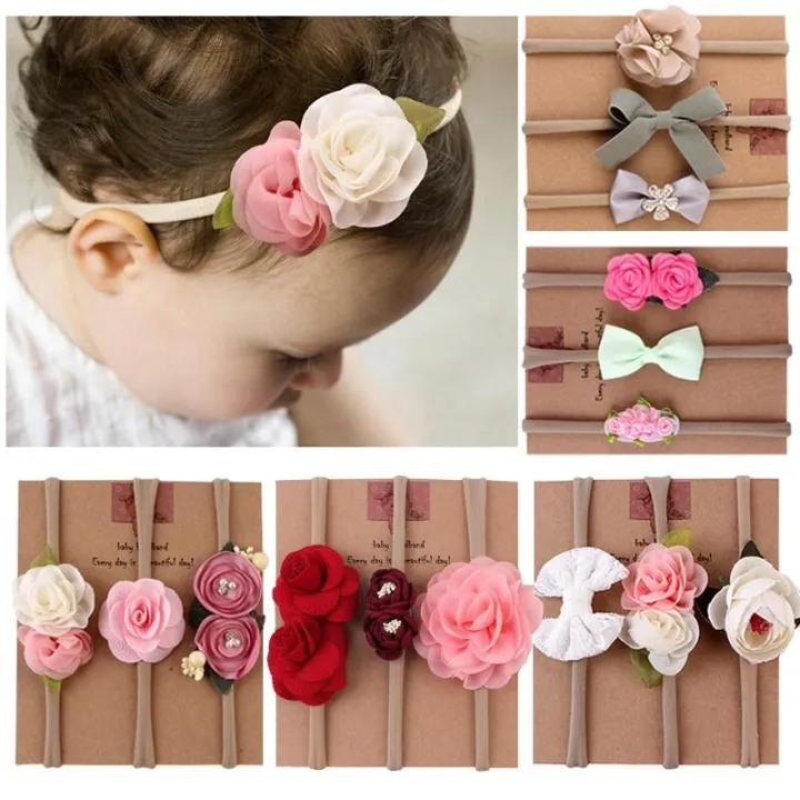 3Pcs Lace Flower Baby Headband Turban Kids Newborn Girl Bows Headbands Infant Toddler Hair Bands Haarband Baby Hair Accessories