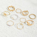 10Pcs/Set Fashion Geometric Adjustable Open Ring Women Elegant Party Rings Jewelry Pearl Flower Leaf Vine Ring Set. 