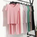 Women's Pajamas Summer Suit Ice Silk Thin Homewear Can Be Worn outsideVCollar Short Sleeve Wide Leg Pants Two-Piece Set Loose Outfit. 