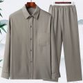 Summer Ice Silk Shirt Men's Short Sleeve Middle-Aged and Elderly Dad Summer Wear Suit Old Grandpa Summer Clothes Men's Long Sleeve. 